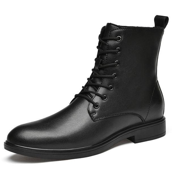 Fleece Martin Boots Men's Black Leather Boots Casual Warm High Top Boots_vogvips.com