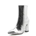 Fashion Silver Patent Leather Women Ankle Boots Pointed Toe Square High Heels Shoes Chelsea Botas De Mujer_vogvips.com