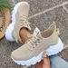 Women's Breathable Knit Sneakers - Lightweight Casual Walking Shoes With Cushioned PU Sole,White Low-Top Lace-Up Design For All-Season Outdoor Comfort_vogvips.com