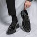 Korean Version Glossy Pointed Business Men's British Fashion Solid Color Formal Derby Shoes, Black Versatile Lace Up_vogvips.com