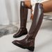 Women's Knee-High Boots With Chunky Heel - Retro Solid Color Over-The-Knee Boots For Winter, Spring & Fall - Stretchable Cotton Lining & PU Upper_vogvips.com