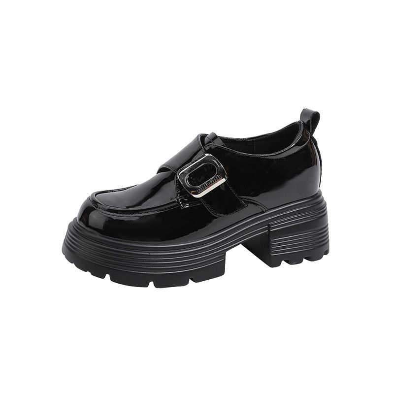 Elevated Comfort Women's Chunky Heel Oxford Shoes With Hidden Lift – Round Toe Slip-On (Matte Black/Glossy Black)_vogvips.com