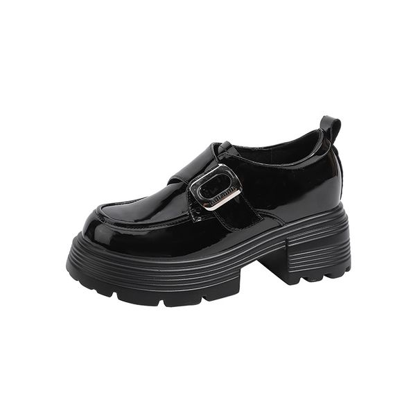 Elevated Comfort Women's Chunky Heel Oxford Shoes With Hidden Lift – Round Toe Slip-On (Matte Black/Glossy Black)_vogvips.com