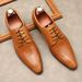 Italian Business Formal Embossed Leather Men's Pointed Handmade British Style Lace-up Derby Shoes_vogvips.com