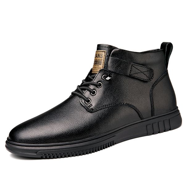 Men's Casual Board Shoes With Fleece Niche Popular Large-size Leather Couple Heightening Leather Boots_vogvips.com