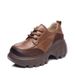 Women's Casual Shoes Made Of Top-layer Cowhide, 2024 Autumn New Model, Genuine Leather, Korean Style, Versatile Lace-up Platform Thick-soled Single Shoes For Women_vogvips.com