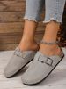 Women's New Spring Retro Mules, Casual Slip-On Shoes, Pu Upper, Cork Grain, Closed-Toe Half-Slipper Flat Slippers With Adjustable Buckle_vogvips.com