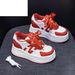 White For Women 2025 Autumn Thick Sole Height Increasing Red Wedding Festive Shoes Sports Casual Small Size Sneakers_vogvips.com