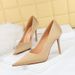 Korean Fashion Simple High Heels Shallow Mouth Pointed Tip Nightclub Sexy Slim Silk Satin Single Shoes_vogvips.com