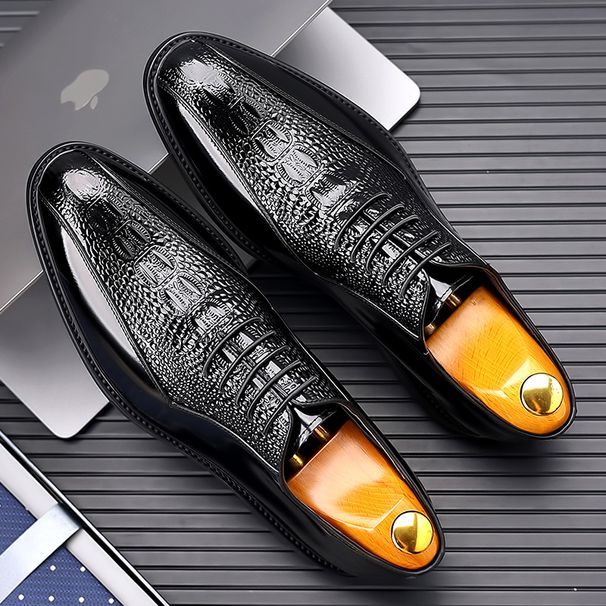 Euro Step First Layer Cowhide New Brogue Men's Business Formal Genuine Leather Crocodile Pattern Groom Wedding Shoes British Style_vogvips.com