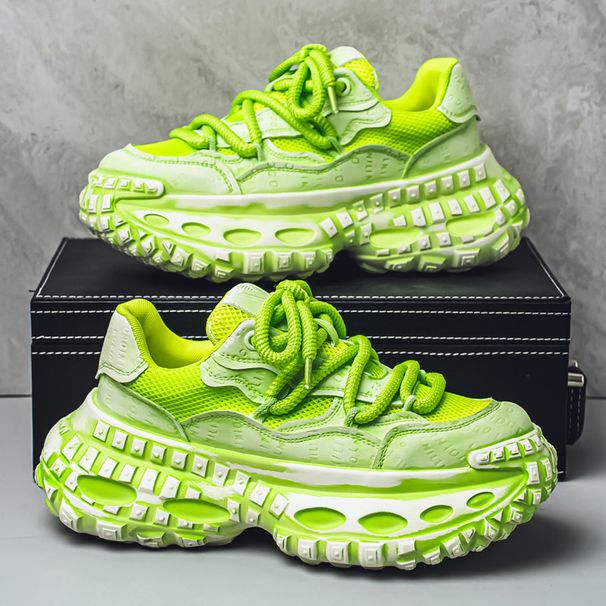 Fluorescent Green INS Style Dad Trendy Men's Thick Sole Height Increasing Casual Sneakers Fashion Board Shoes_vogvips.com