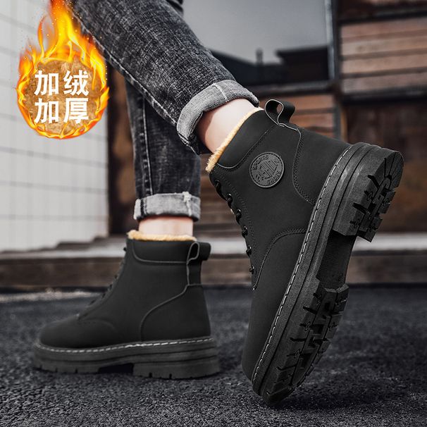 European Warm Series Dahuang Chinese Autumn Winter Fleece Lined Cotton Shoes Martin Men's High-top Work Boots Trendy_vogvips.com