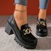 Women's Plus Size Platform Loafers Black Round Toe Chunky Heels British Style Low Top Dress Shoes PU Material Rubber Sole_vogvips.com