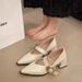 French Small Fragrant Style Pointed Head Thick Heel Single Shoes Women's Beige Word With Medium Heel High Heels Are Not Tired_vogvips.com