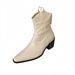 Solid Color Chunky Heel Short For Women 2025 New French Style Ankle Western Cowboy V-Mouth Mid-Calf Zipper Women's Boots_vogvips.com