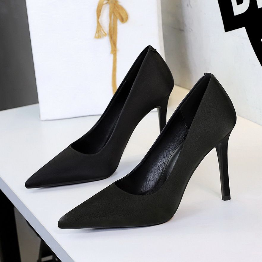 Women's Shoes Banquet High Heels For Women, Pointed Toe, Low Cut, High End Satin Slip On Stiletto Heels, Sexy Single Shoes For Women._vogvips.com