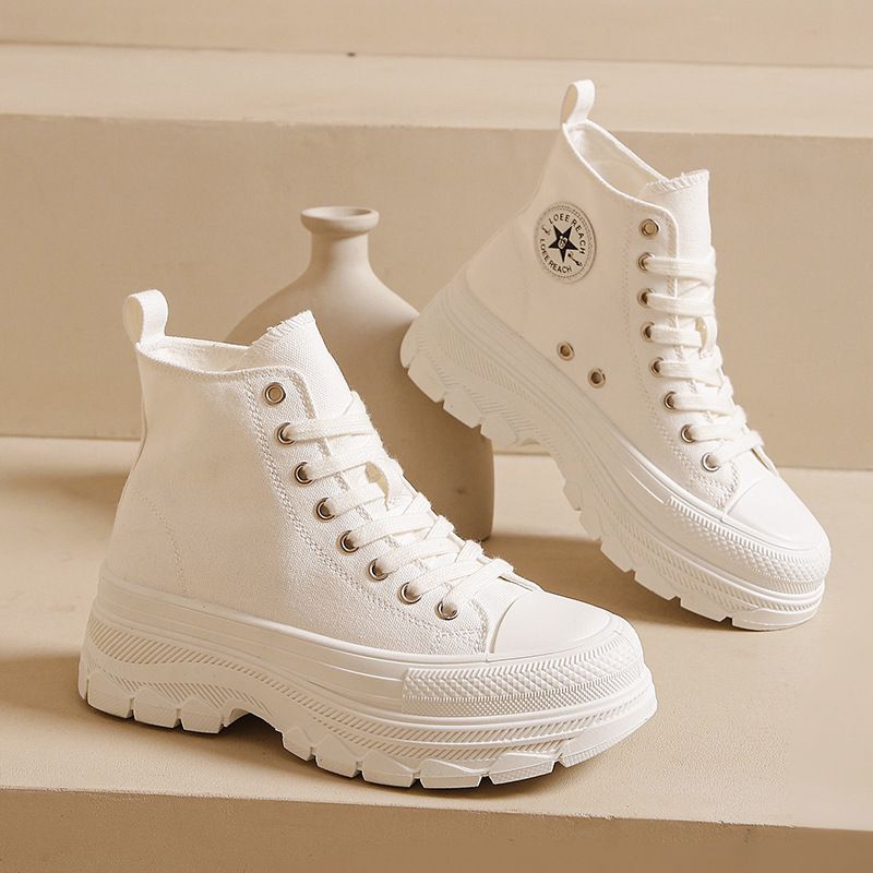 Thick Soled High Top Canvas Women's Versatile Board New Autumn Black Casual Sports Shoes, Dad Shoes_vogvips.com