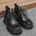 Men's Commuter Big Head Casual Leather Shoes, High Sense Of Heightening, Round Head Martin Boots_vogvips.com