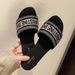 Full Diamond Version Letter Embroidery Hotfix Rhinestone Flat Sandals For Women Outdoor Summer New Beach Slippers_vogvips.com