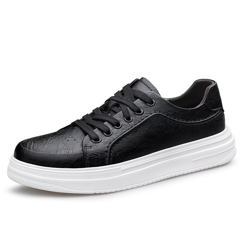 First Layer Cowhide Board Shoes Round Head Lace-up Low-top Shallow Mouth Cowhide Surface Flat-bottom Sports And Leisure Shoes_vogvips.com