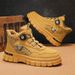 European Warm Series Leather Patchwork Fashion No-Tie Rotating Button Martin British Style Workwear Sports Casual Versatile Men's Boots_vogvips.com