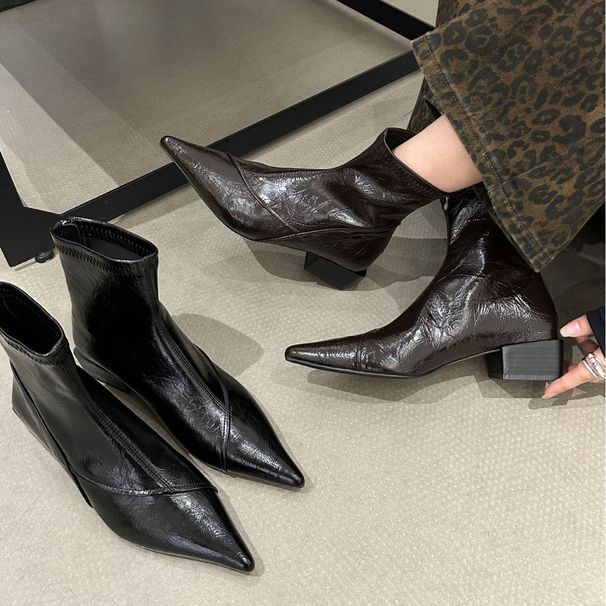 Pointed Toe For Women 2025 New Autumn Winter Chunky Heel Short Slim Women's Niche Design Martin Boots_vogvips.com