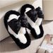 halluci Open-toe Rhinestone Bow Plush Warm Slippers, New Autumn And Winter Anti-slip Thickened Comfortable Cotton Slippers_vogvips.com