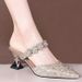 2025 Women's Pointed-Toe High Heels, Closed-Toe, Backless, Rhinestone, Slimming, Spring/Summer, Chunky Heel, European_vogvips.com