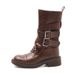 2025 New Coarse Heeled Motorcycle Boots With Buckle And Martin Boots Trendy Mid Heeled Boots Children's Genuine Leather Women's Boots Fashion_vogvips.com