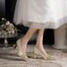 Women's Elegant Satin Wedding Shoes C799 French High Heels 13 Pointed Toe Chunky Mid Heel With Pearl Versatile Sizes 34-40_vogvips.com