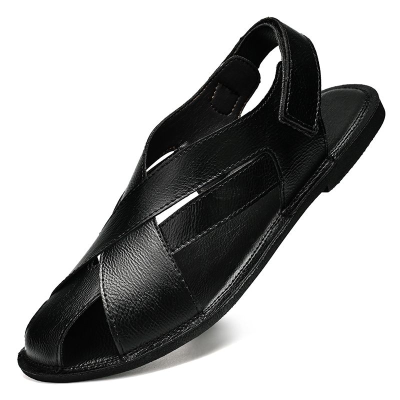 Genuine Leather Summer Casual Shoes, Breathable Cross-border Lightweight Sandals, Outdoor Hiking Men's Hollow Sandals_vogvips.com