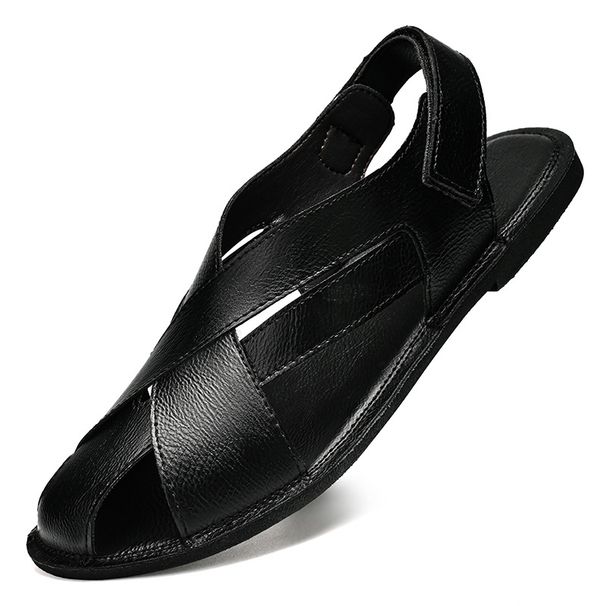 Genuine Leather Summer Casual Shoes, Breathable Cross-border Lightweight Sandals, Outdoor Hiking Men's Hollow Sandals_vogvips.com