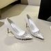 Women's Elegant High Heels French Style Satin Finish Pointed Toe Rhinestone Embellished Shoes For Formal Occasions And Weddings_vogvips.com