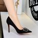 8353-K202 Women's High Heels With Thin Heel, Suede, Rhinestone V-Clasp, Pointed Toe, Shallow Design, Comfortable For_vogvips.com