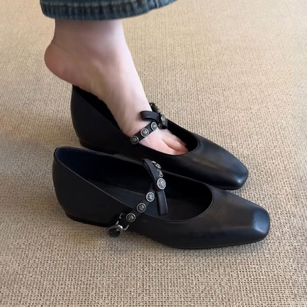 Sheepskin Version Single Shoes Women's Flat Leather Shoes Shallow Mouth Ballet Shoes Square Head Retro Mary Jane Shoes_vogvips.com