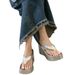 Petite Height-Increaing Thick-Soled Flip-Flop For Women Summer 2024 New Style Outdoor Wear Satin Platform Wedge_vogvips.com
