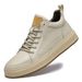 Two-layer Cowhide Men's Shoes Flat Heel Soft Baseplate Shoes Breathable Leather Casual Leather Shoes Beige_vogvips.com