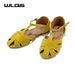 WLQS Genuine Leather Women's Flat Sandals Hollow Out Design Summer Breathable Casual Non-slip Shoes_vogvips.com