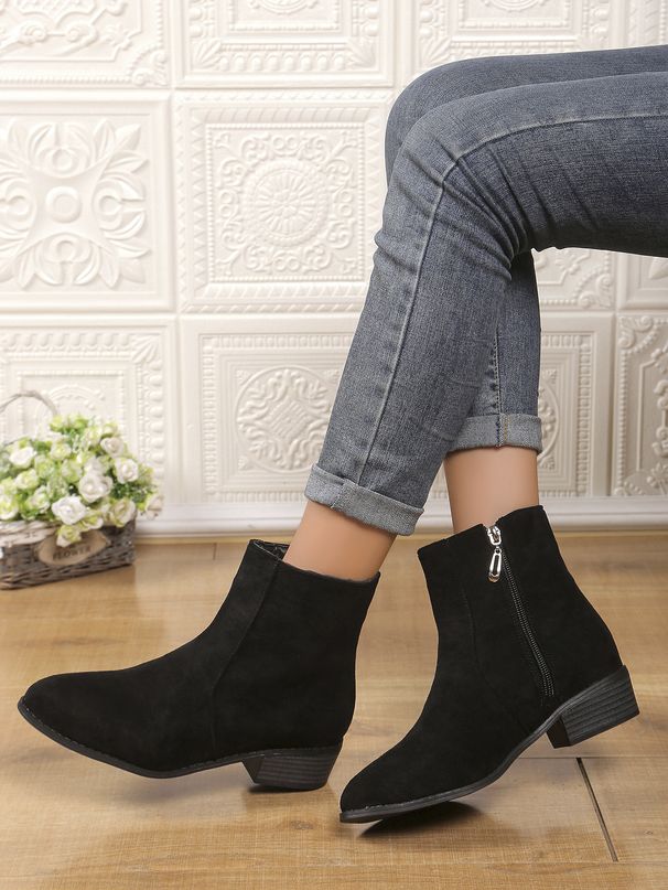 2024 Autumn Winter Fashion Plus Size Zipper Women's Suede Martin Chunky Heel Short Boots_vogvips.com