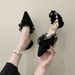 Fashion Gentle Fairy Style Temperament Thick Heel Single Shoes Female Spring And Summer Pearl One-word Buckle High Heels_vogvips.com