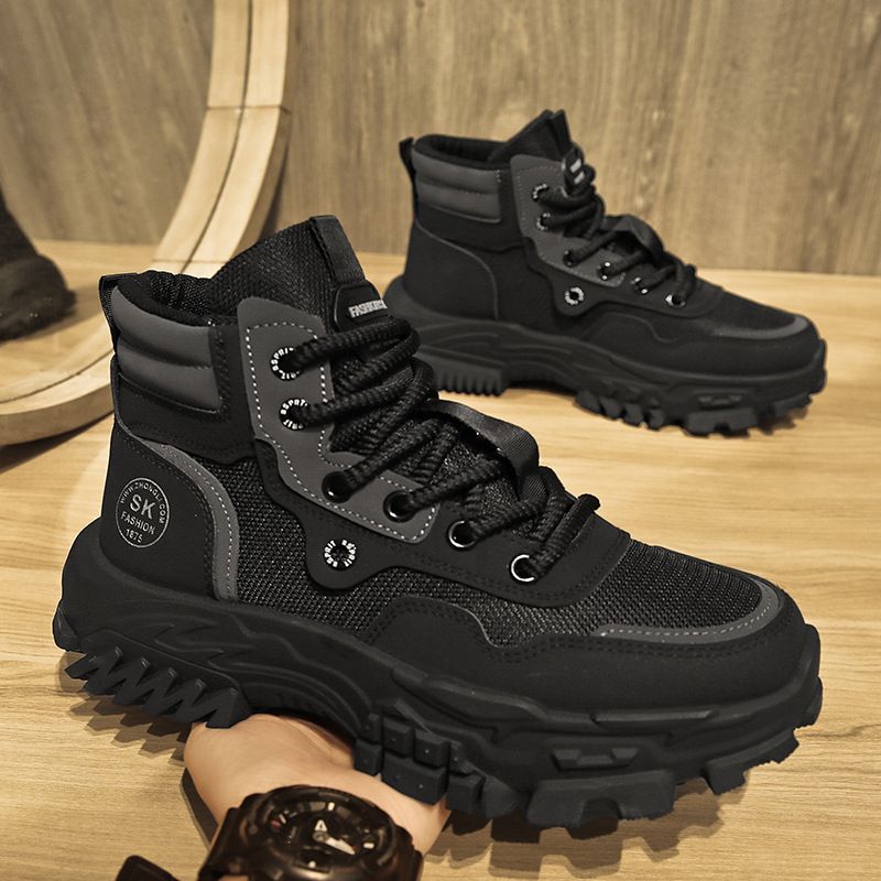 European Warm Series Men's 2025 Autumn New Trend Black Casual Safety Shoes Thick Sole Hiking Work High-top Martin Boots_vogvips.com