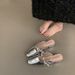 silver Women's Open-toe Mules For Outdoor Wear, 2025 French Style Pearl Shallow Thick-heeled Satin High-heeled Shoes_vogvips.com