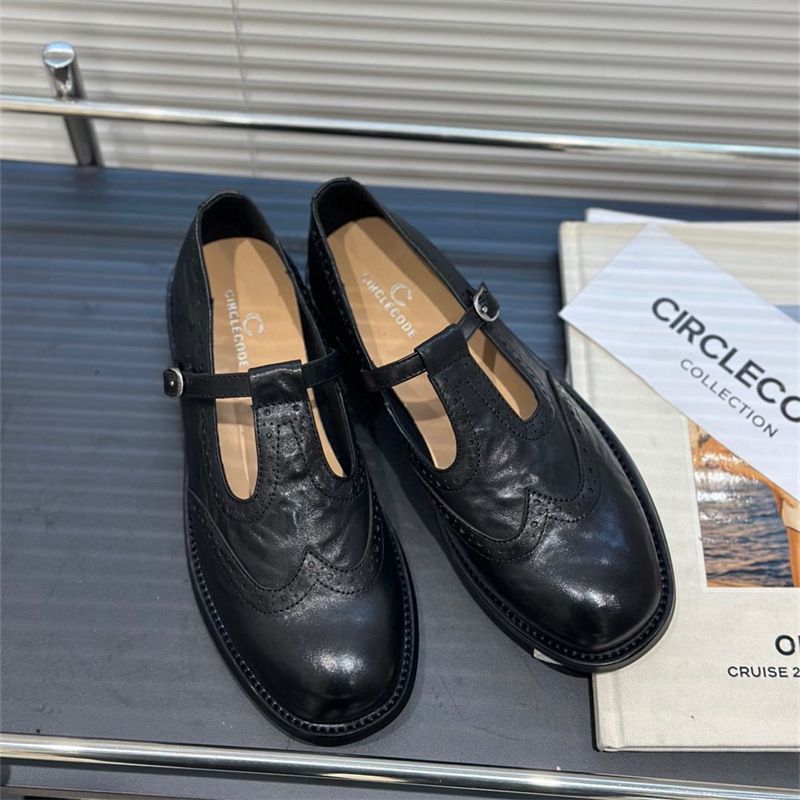 Women's Shoes Cowhide Round Head College Style Retro Fashion All Match T Strap Small Leather Shoes Loafers Women's Single Shoes_vogvips.com