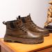 High-top 2025 Autumn British Style Black Casual Shoes Men's Genuine Leather Waterproof Mid-top Martin Boots_vogvips.com