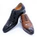 Men's Business Formal Cowhide Handmade Brick Pattern Embossed Oxford Pointed Shoes Pure Leather_vogvips.com