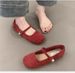 French Retro Light Mouth Red Single Shoes Female Gentle Fairy Suede Mary Jane Flat Women's Shoes_vogvips.com