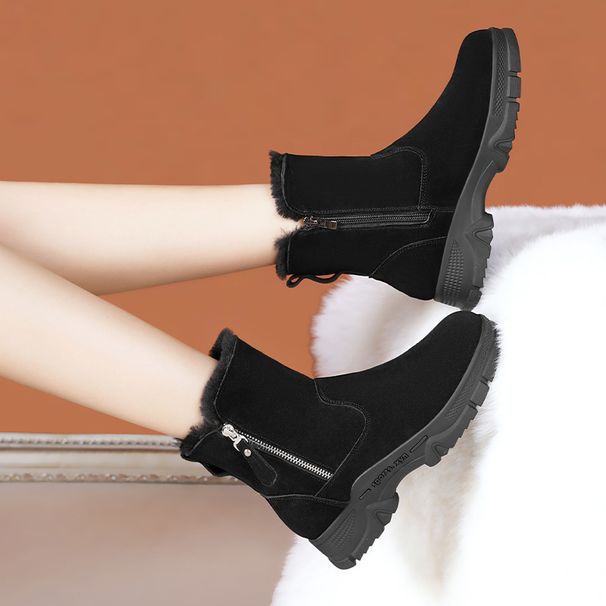 Cowhide Snow Boots For Women, Winter With Added Fleece And Thick Short Boots Made Of Genuine Leather, Anti Slip, Wool And Fur Integrated Cotton Shoes_vogvips.com