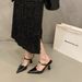 Sheepskin Version~Simple Style Retro Genuine Leather Pointed Toe Slip-on Sandals For Women, Stiletto Heel, Open-back_vogvips.com