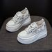 Mesh Dad Shoes Women's Casual Shoes French Round Head Thick Sole Heightening Student White Shoes_vogvips.com