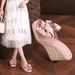 Women’s Shoes New Summer Square Head Wedge Heel Thick Bottom High Heel Slippers Women's Bow Flower Glass Glue Sandals_vogvips.com